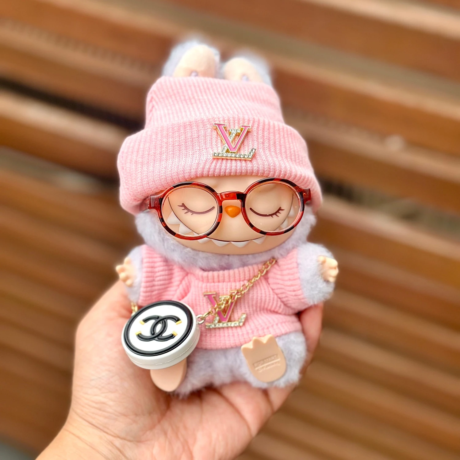 Fashion Dress - LV Style Pink Top+ LV Style Hat + Bag + Amber Glasses
